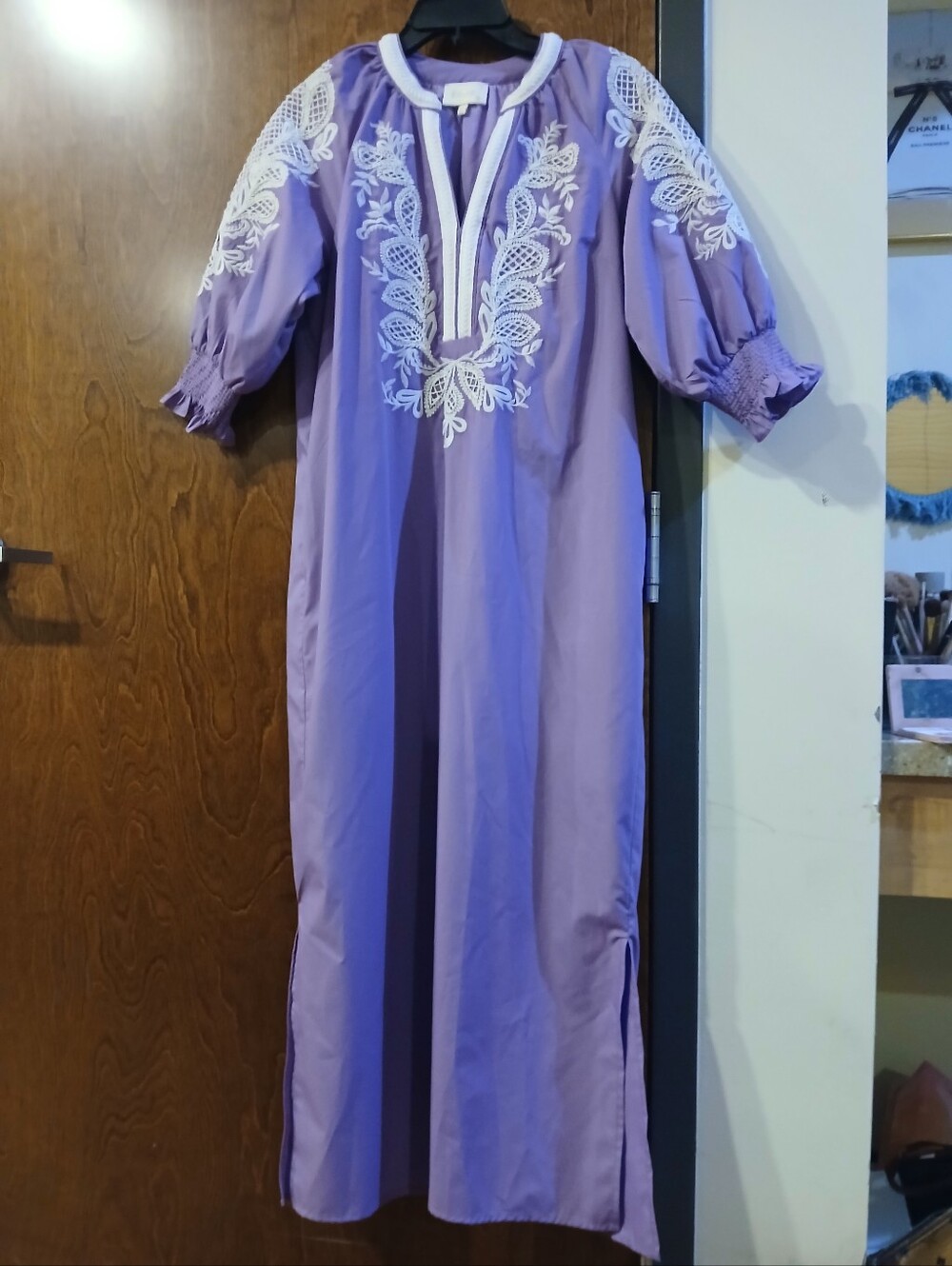 NWOT/ ENTRO purple embroidered detail maxi dress